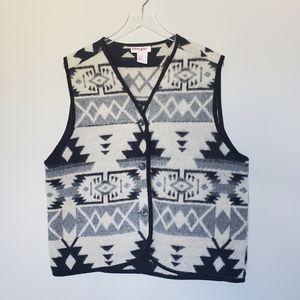 Vintage Vest Wool Blend Blanket Southwest Aztec Black Gray Women's Size Medium